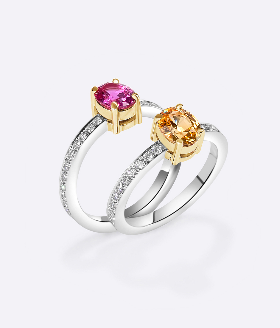 Coloured sapphire & diamond rings